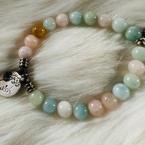 Multicolored white green, pink orange beaded statement bracelet